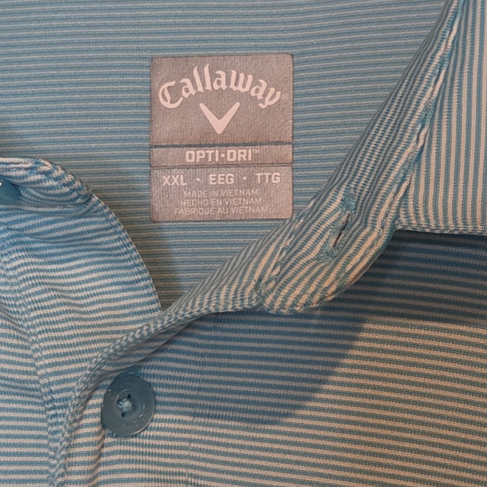Callaway Golf Opti-Dri Polo Shirt Mens XXL Blue White Stripe Performance Graphic - Picture 2 of 7